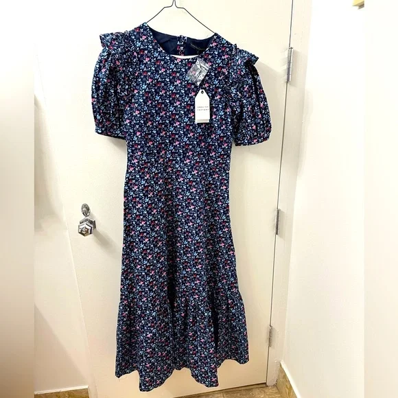 knee length dresses for ladies Floral Embroidered Midi Dress – English Factory main image 1